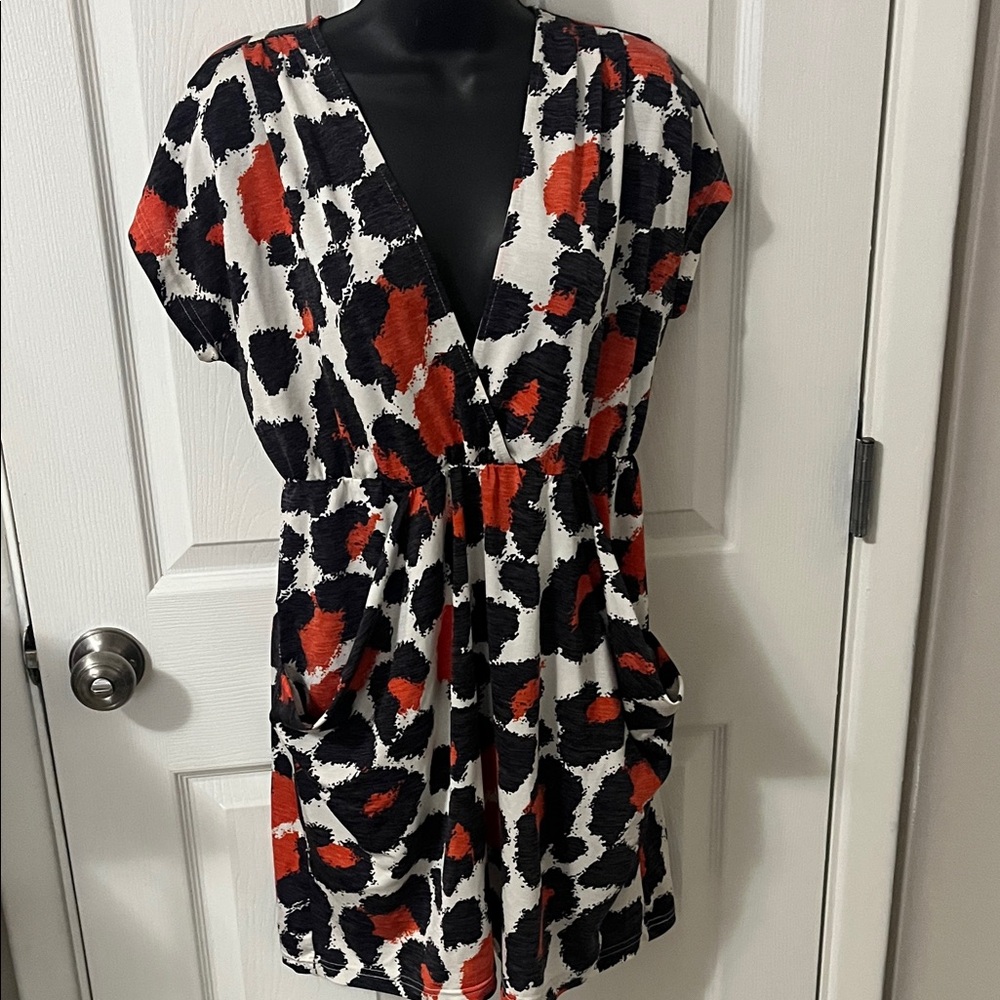 Paraella Navy and Orange Patterned Dress